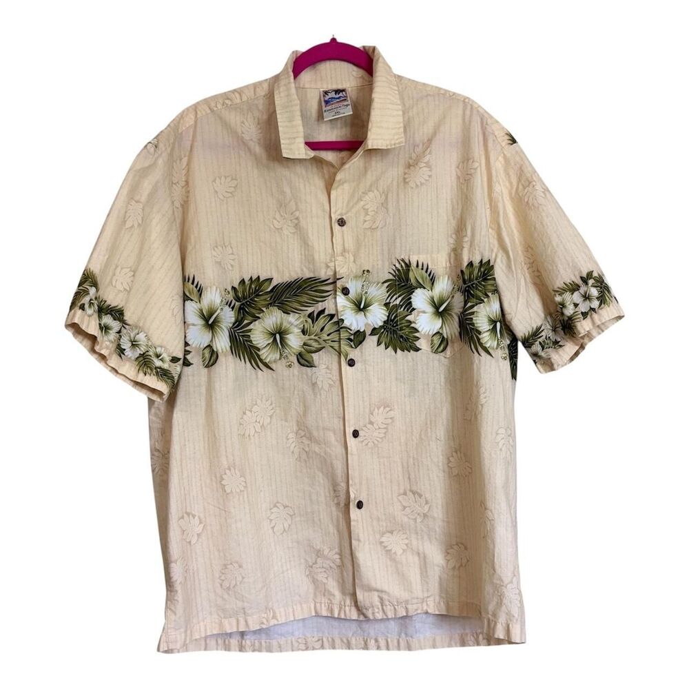 hawaiian togs xl Men's Cream and Green Shirt tropical hibiscus beach